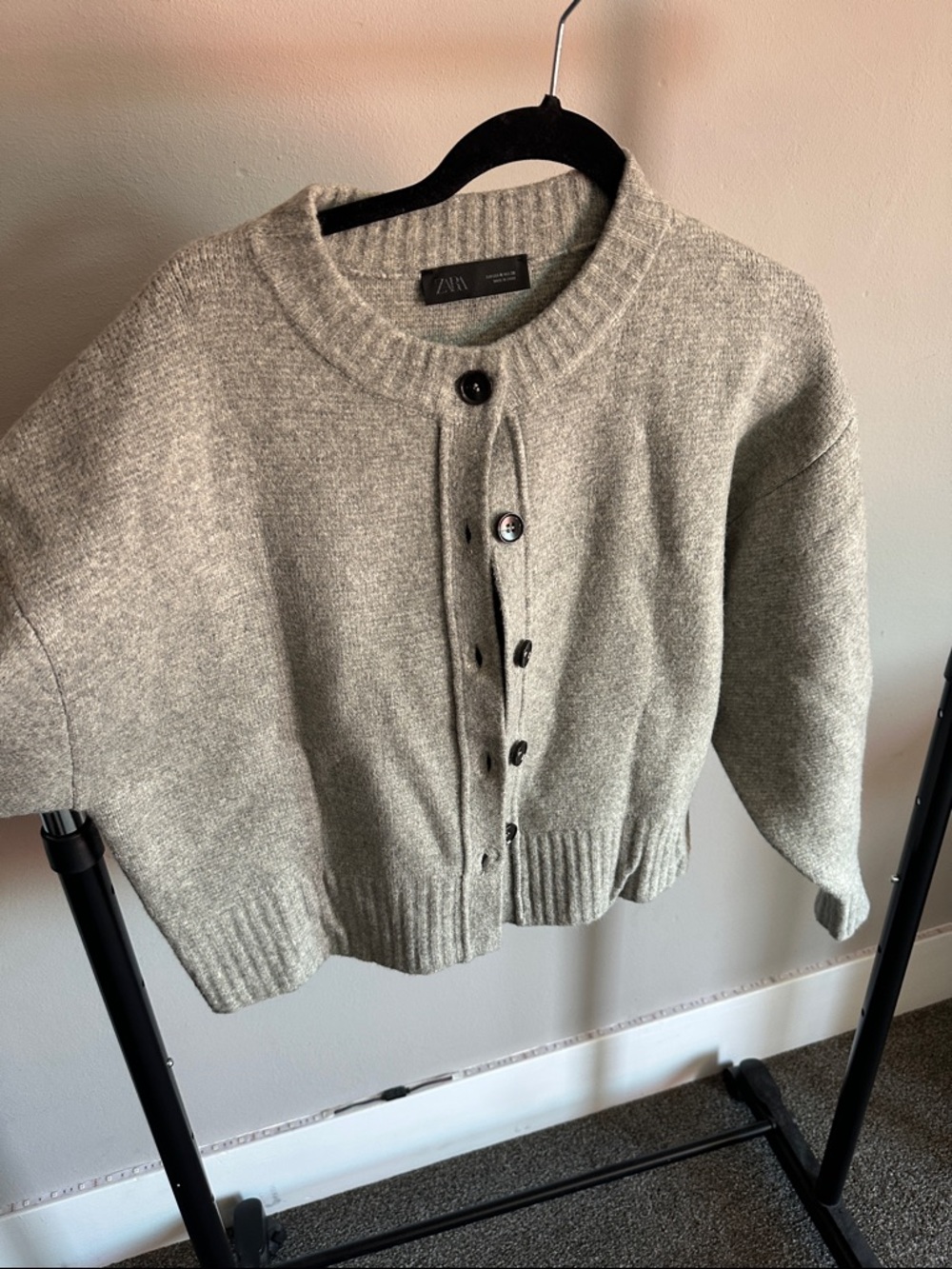 Zara Gray Button-Front Knit Cardigan